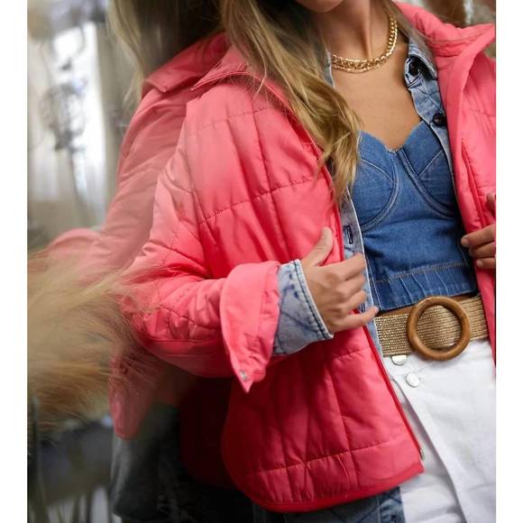 NEW DAVI & DANI quilted funnel neck front zipper jacket in coral pink - Picture 1 of 4